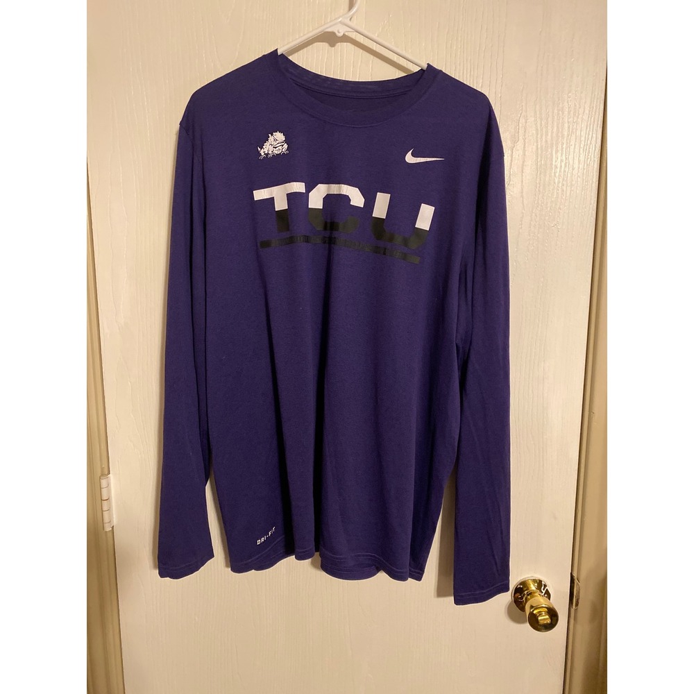 Nike TCU Horned Frogs Dri-FIT Long Sleeve Mens XL Purple NCAA Training Tee 0506